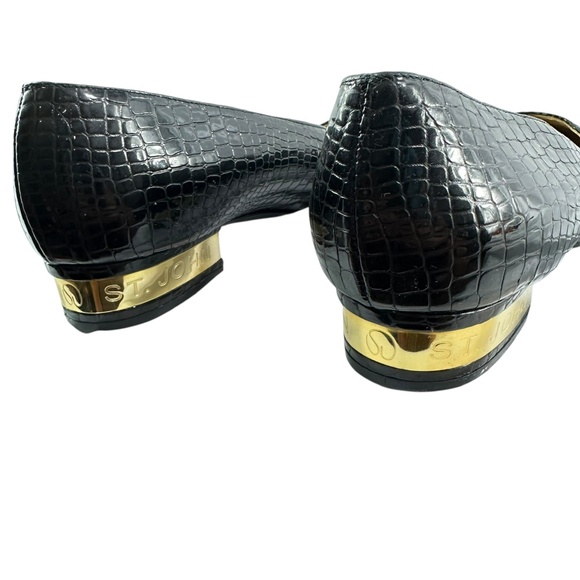 Vintage ST. JOHN Black Croc-Embossed Patent Leather Logo Loafers 10 AA - Picture 7 of 13